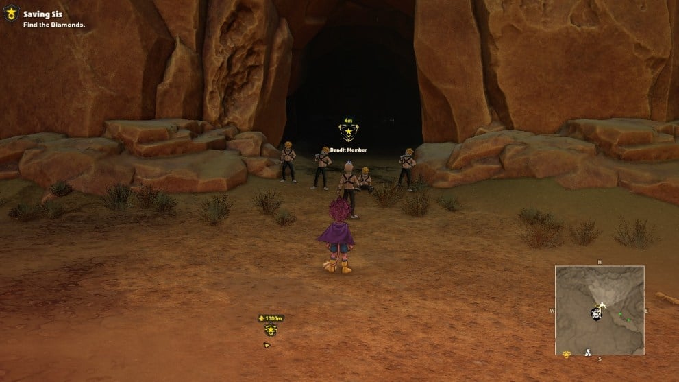 sand land saving sis quest speak to diamond bandits outside cave