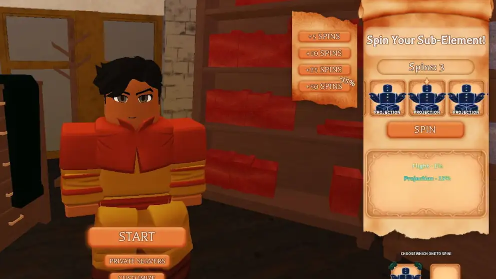 Subbending spin menu in RoBending Online Roblox experience