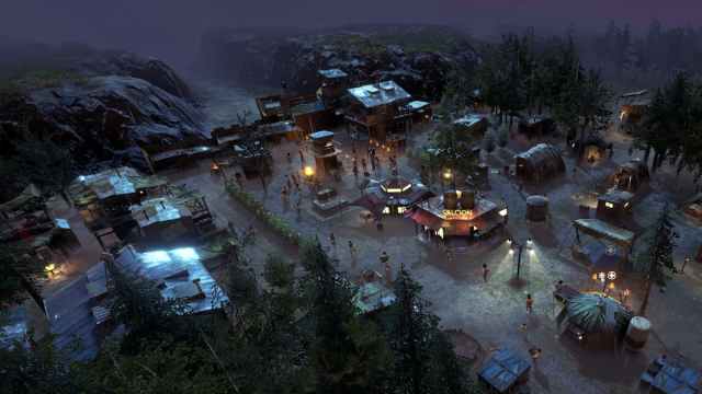 A thriving town at night in Surviving the Aftermath