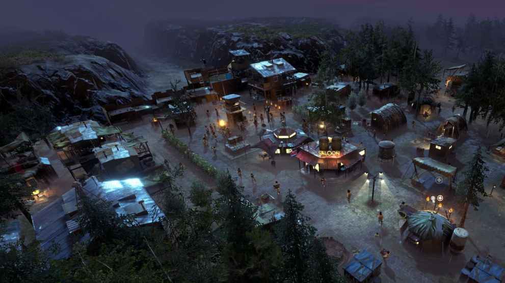 A thriving town at night in Surviving the Aftermath