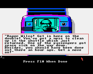 Text screen from Space Quest II: Volhaul's Revenge