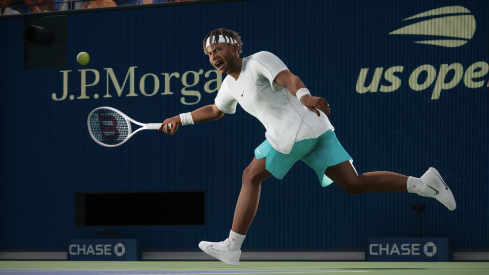 A player returning a shot in TopSpin 2K25.