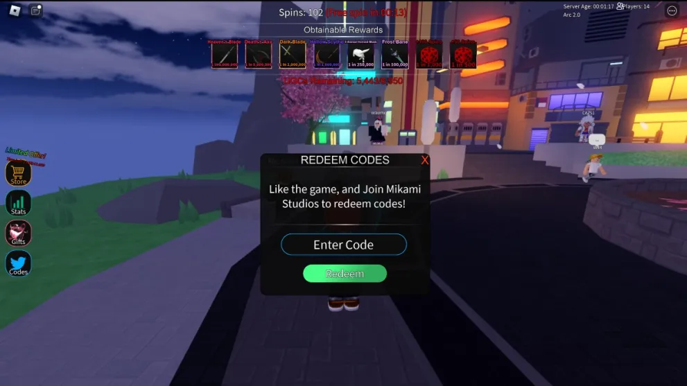 The code redemption screen in UGC RNG.
