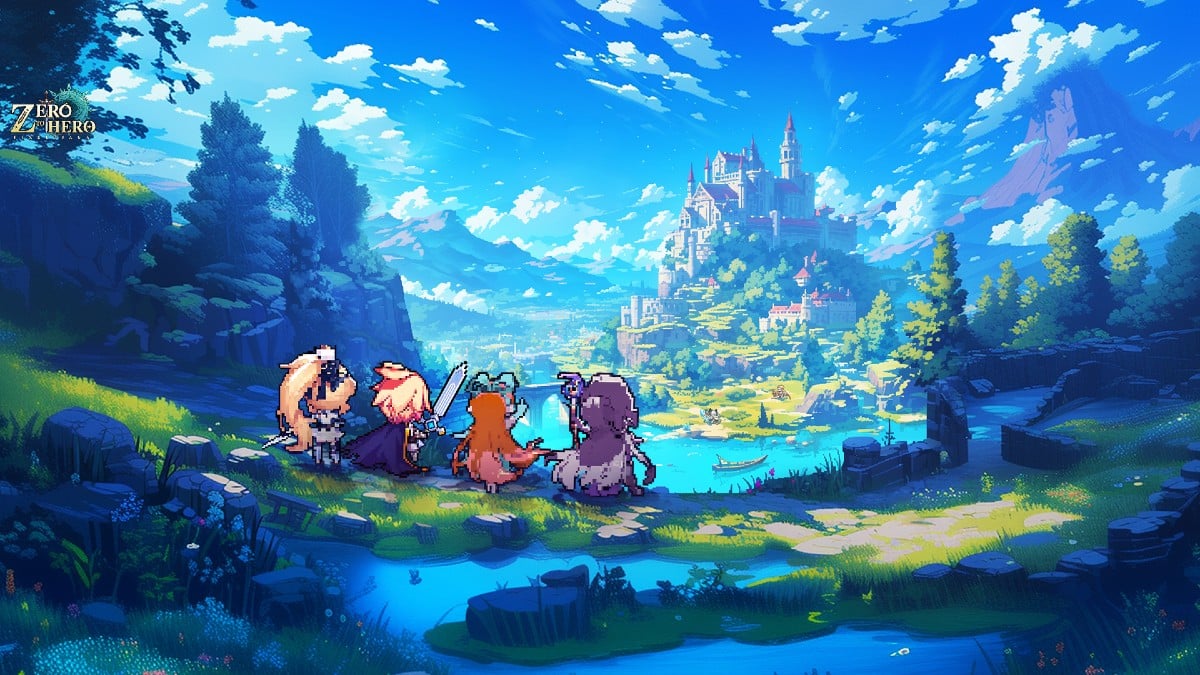 Characters looking over a valley in Zero to Hero Pixel Saga.