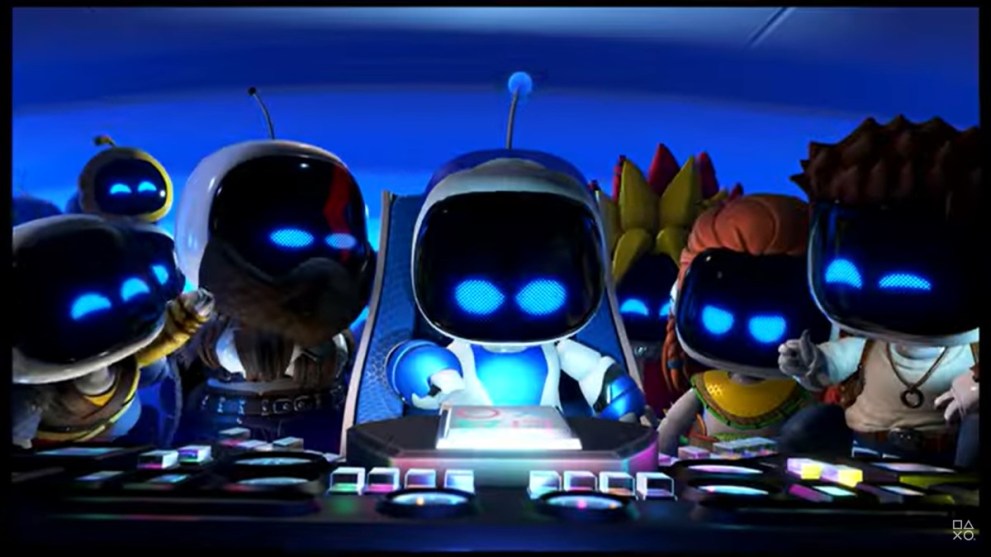 Astro Bot Group Shot with Aloy, Atreus, Spike, Nathan, and Kratos