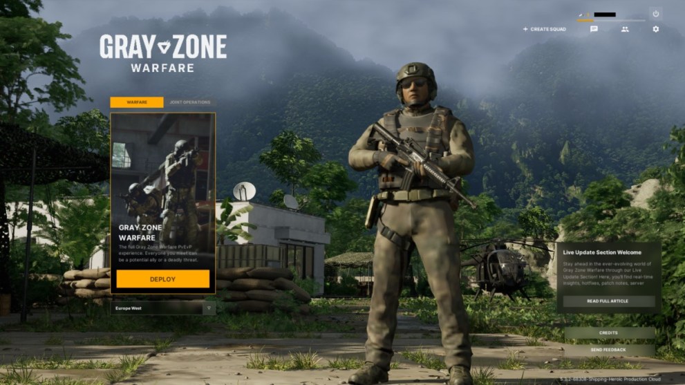 Gray Zone Warfare Character on the main menu