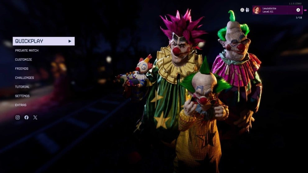 Killer Klowns from Outer Space Menu with Tracker, Ranger, and Brawler