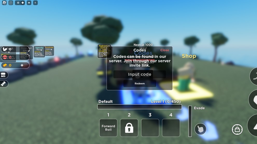 Redeeming codes in Roblox Fight For Survival.