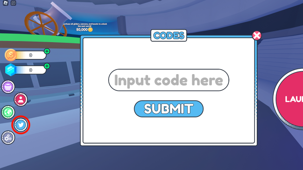 Redeeming codes in Roblox Glider Simulator.