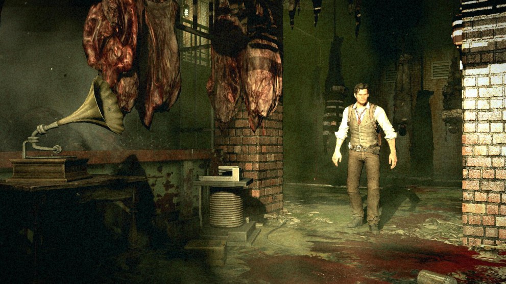 Sebastian in a blood-soaked room in The Evil Within.