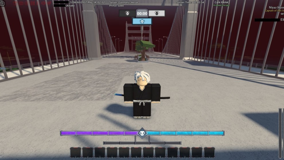 Character standing on a bridge in Roblox