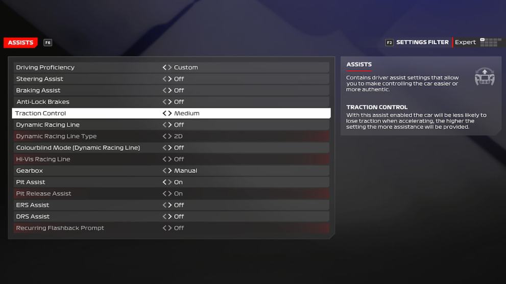 Assistance settings in F1 24