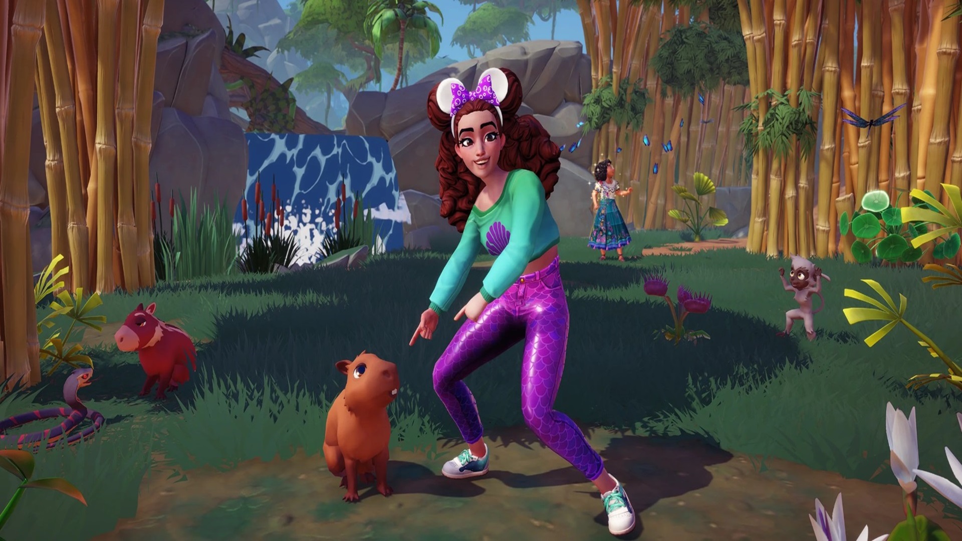 The 7 Best Disney dreamlight valley mods - player character gesturing at a hamster in a forest