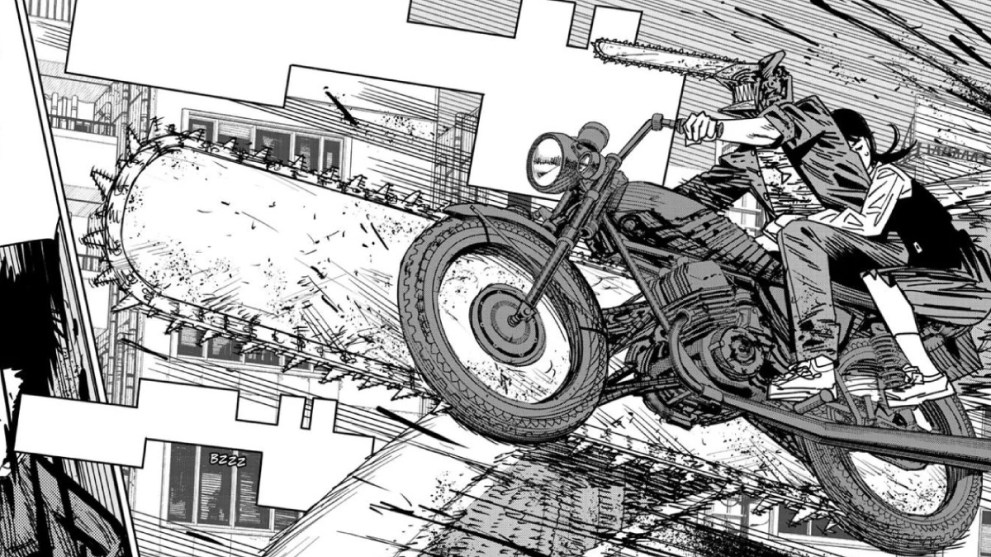 homme à la tronçonneuse partie 2 pas lent avec scène d'action de moto à la tronçonneuse denji et asa