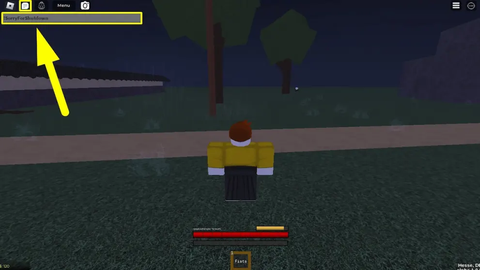 Player redeeming a code in Onikami Legacy Roblox experience using the chat