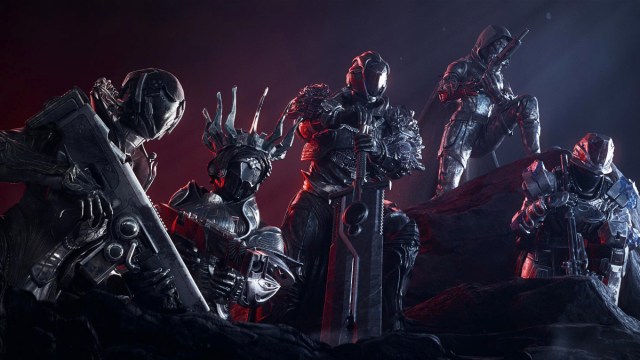  Metal statues of a fireteam of guardians ready for battle.