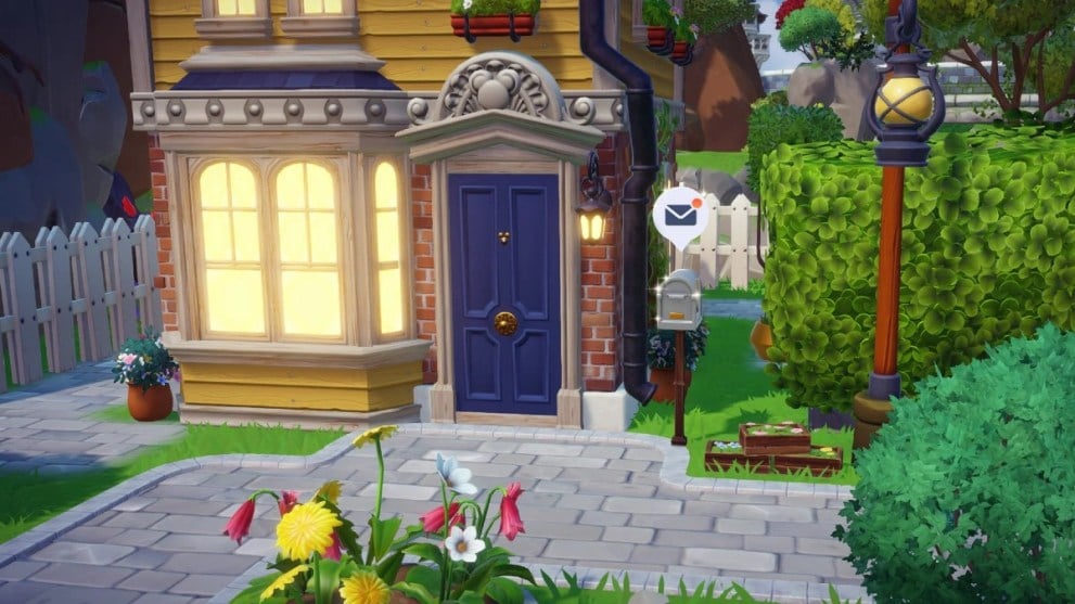 A doorstep and postbox in Disney Dreamlight Valley.
