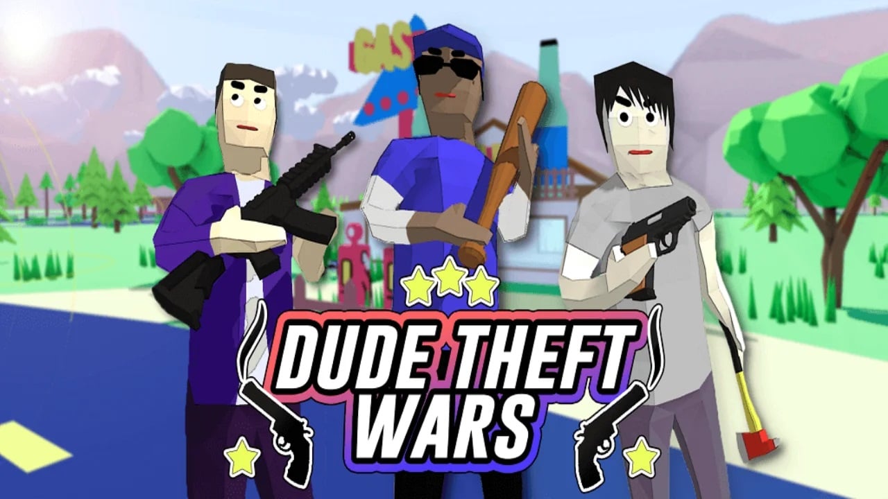 Dude Theft Wars cheat codes three characters with the title of the game below them