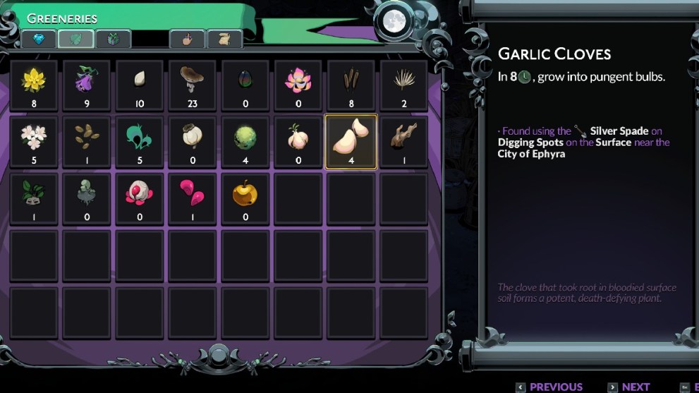 Hades 2 garlic cloves in inventory