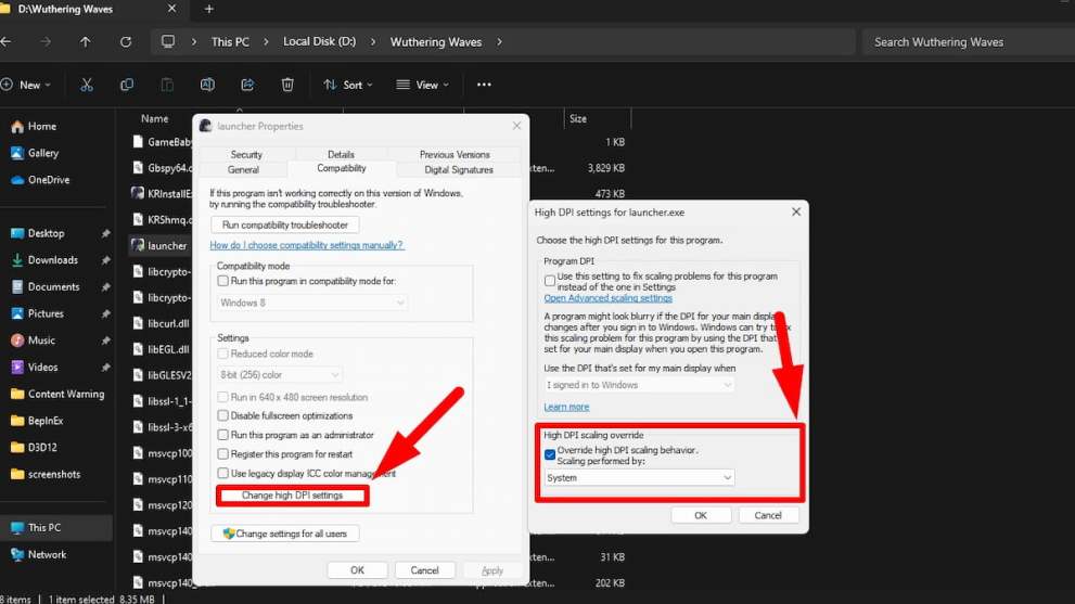 High DPI settings for Wuthering Waves launcher