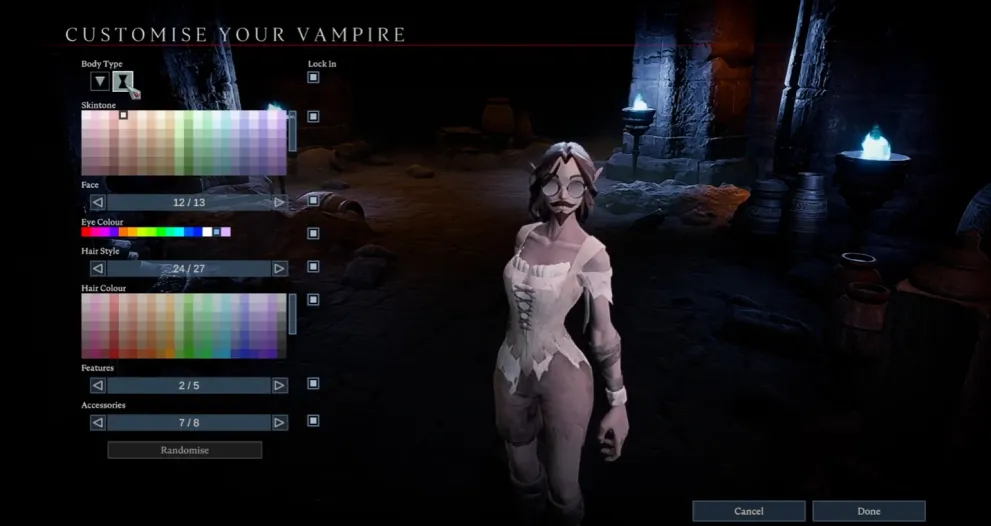 A vampire in a white negligee and beard in V Rising