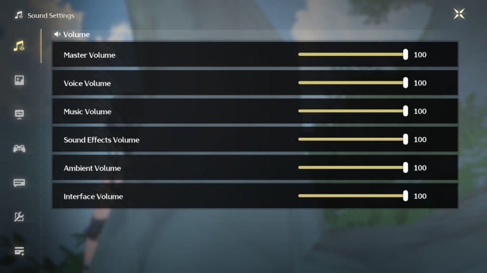 The Sound Settings menu in Wuthering Waves.