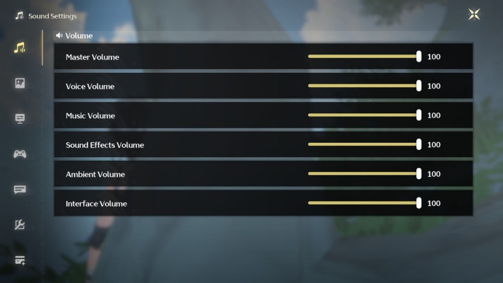 The Sound Settings menu in Wuthering Waves.