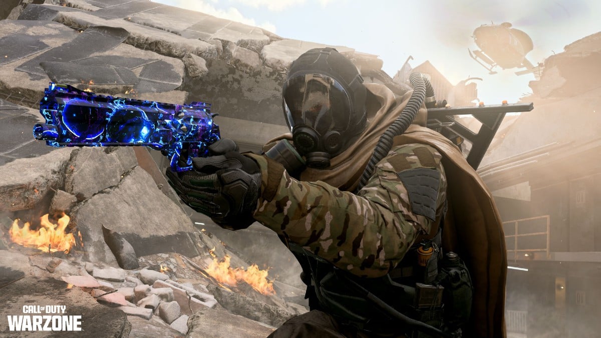 Ghost holding a shiny pistol in Warzone.