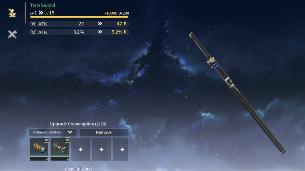 The weapon upgrade menu in Wuthering Waves.