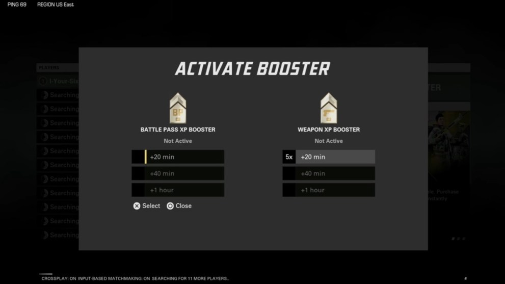 the activate booster page in XDefiant