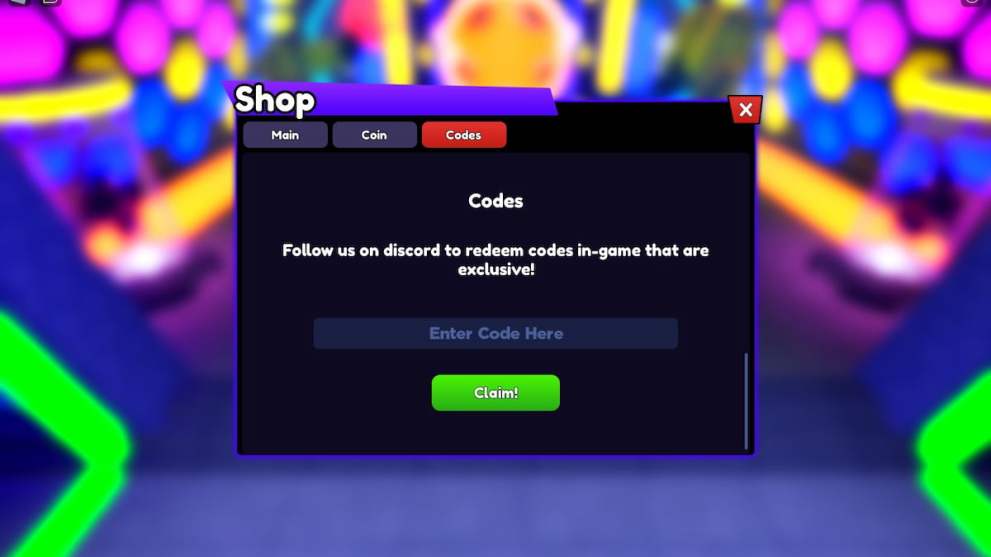Codes redemption menu in Anime Fortress Roblox experience