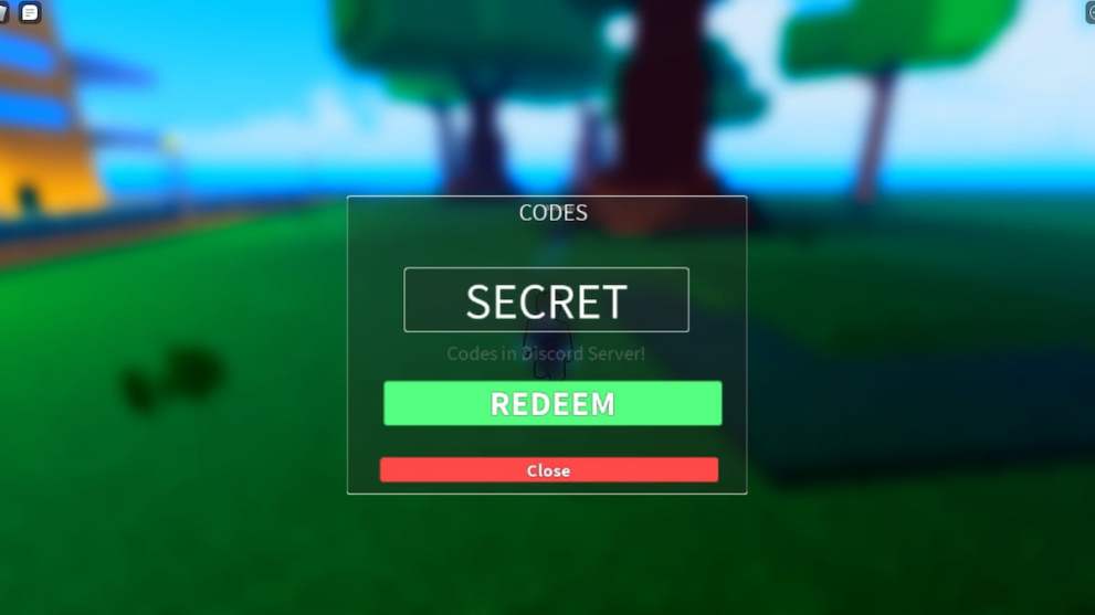 Codes redemption menu in Roblox One Hero