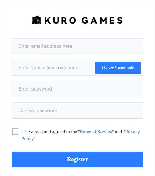 The Kuro Games account registration page