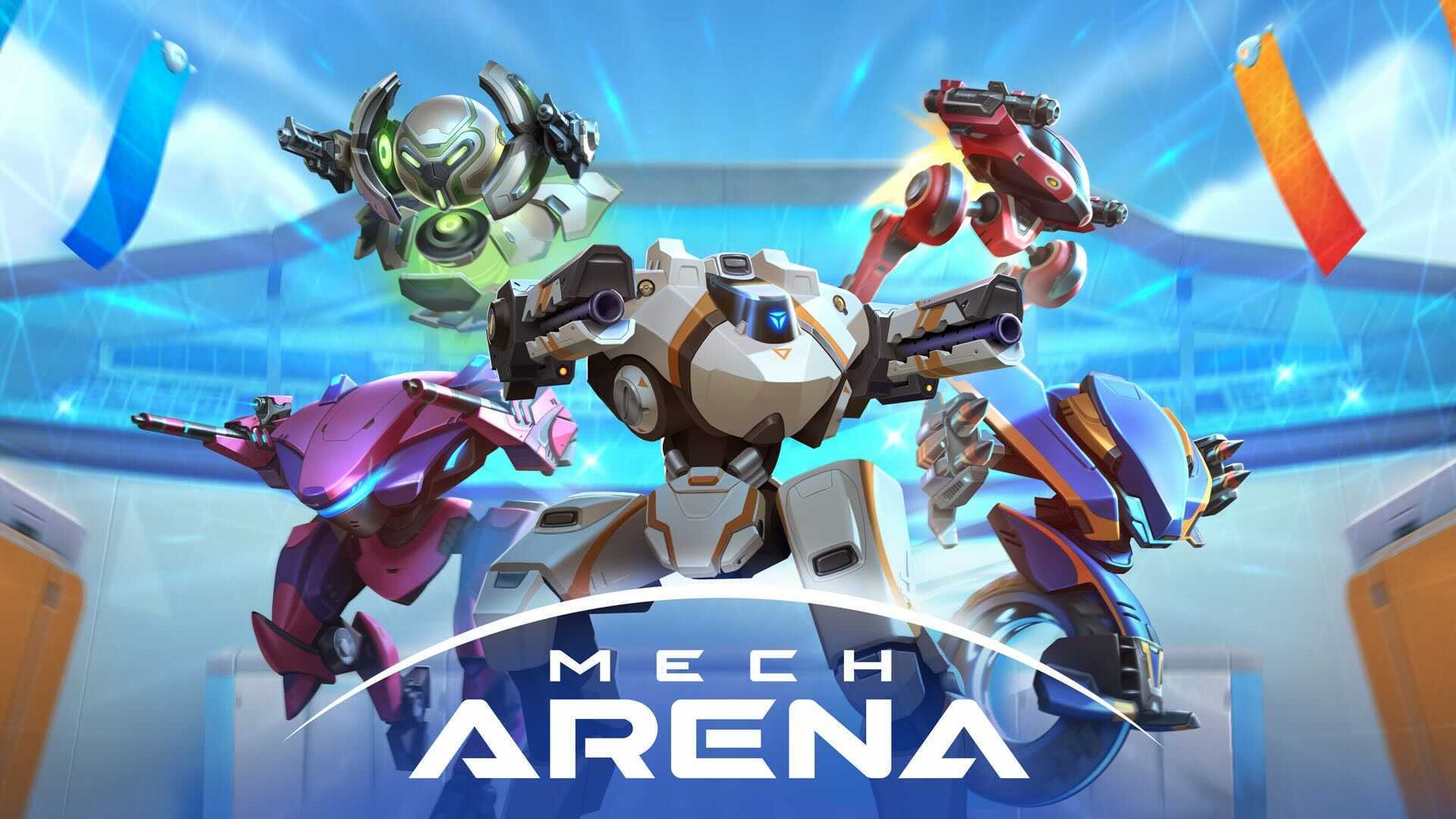 Mech Arena Promo codes - The title for Mech Arena with robots shooting and jumping