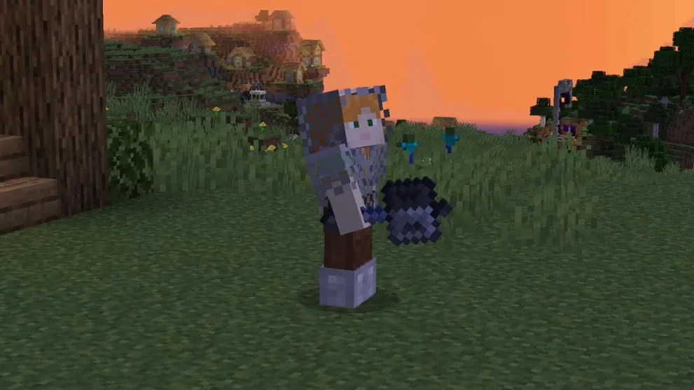 A Minecraft character holding a mace.