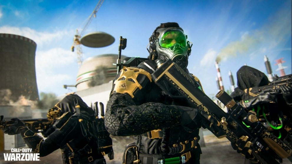 Soldiers wearing gas masks in MW3.
