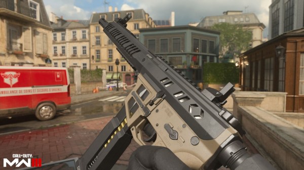 A player holding the Superi 46 submachine gun in game