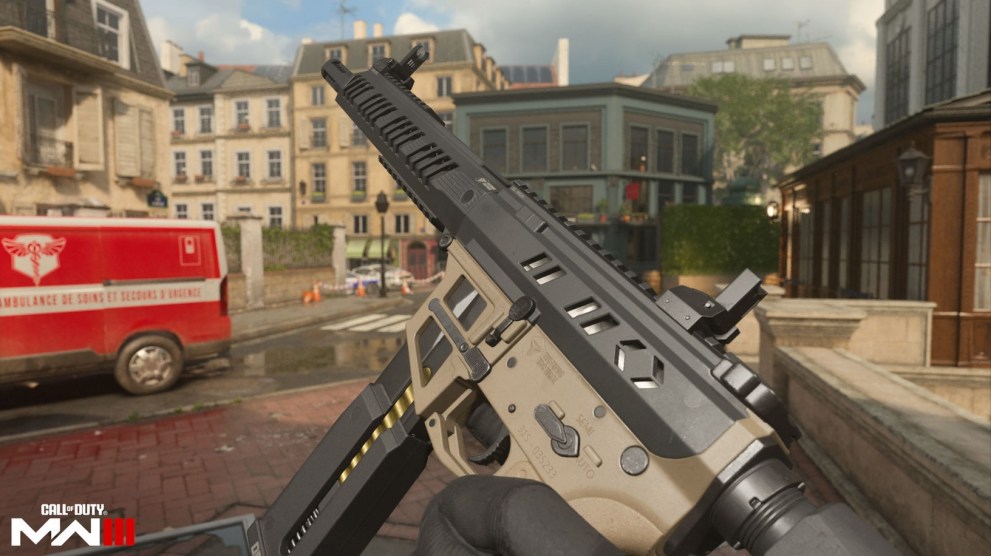 A player holding the Superi 46 submachine gun in game