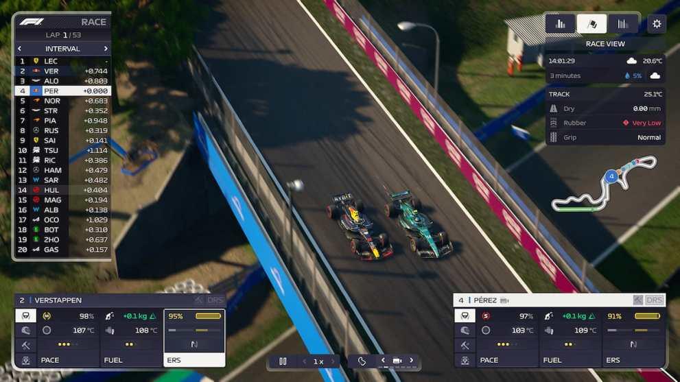 Helicam view of a race in F1 Manager 2024