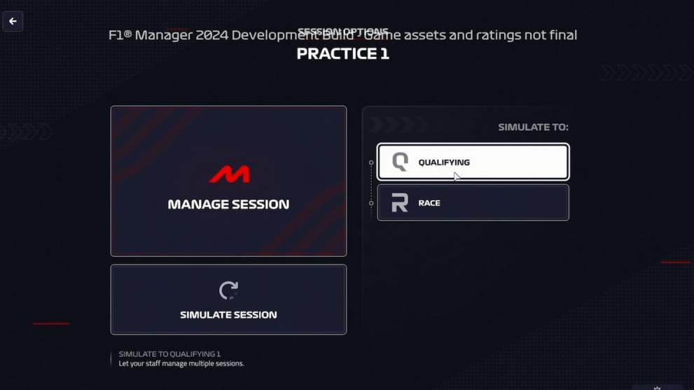 Simulate race menu in F1 Manager 2024
