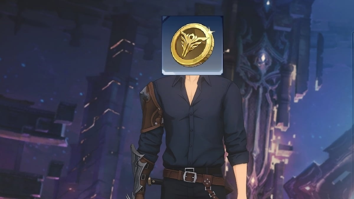 Sung Jinwoo from Solo Leveling Arise with a gold coin added over his head