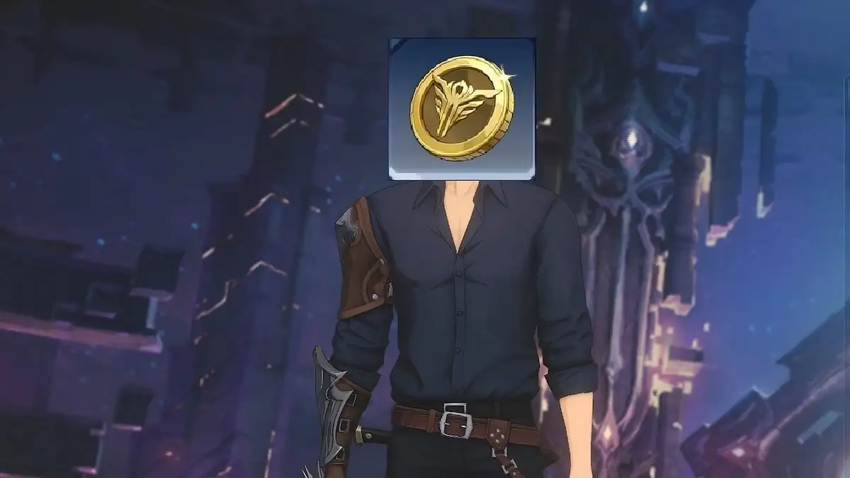 Sung Jinwoo from Solo Leveling Arise with a gold coin added over his head