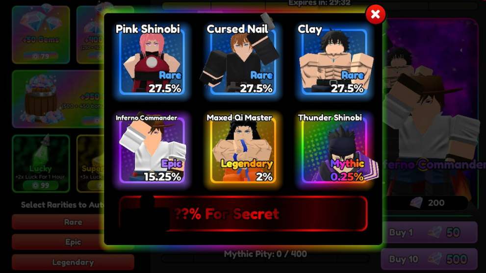 Pull rates on a banner in Anime Defenders Roblox experience