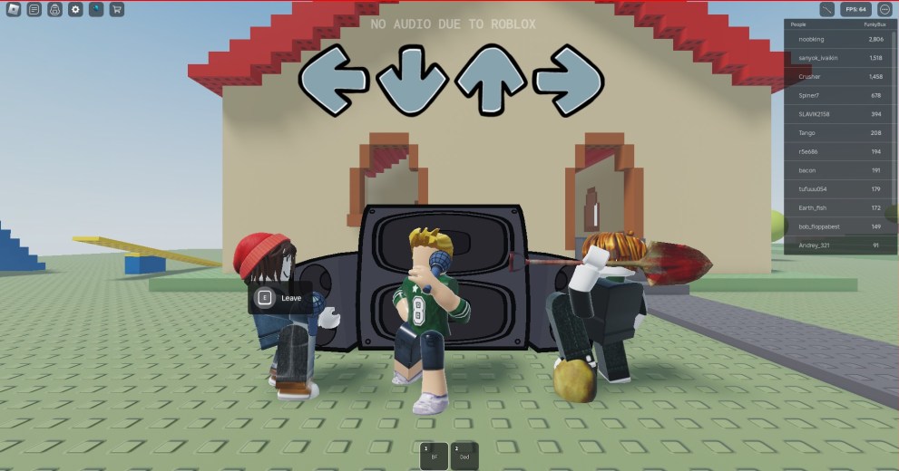 Players in Roblox interacting with FNF animations and dancing