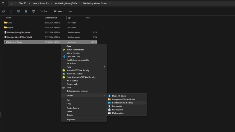 Wuthering Waves creating desktop shortcut from windows file manage for SSD use