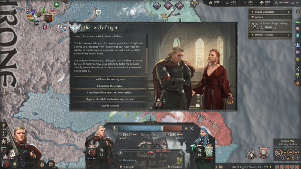 A decision screen on Crusader Kings III with the Game of Thrones mod