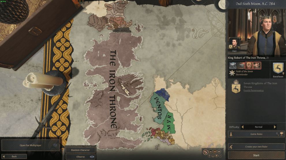 A Crusader Kings map with a Game of Thrones mod