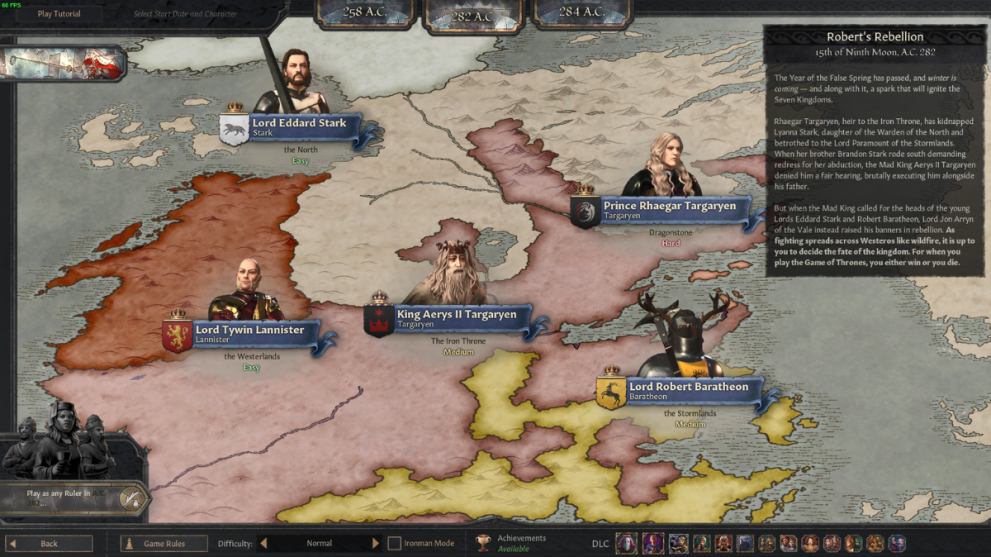 Crusader Kings 3 character selection with a Game of Thrones mod