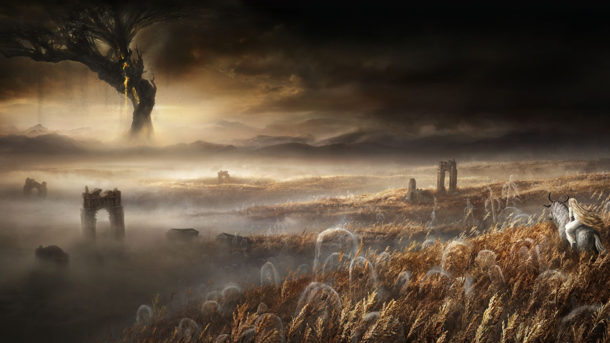 Key Art of Blonde Woman Riding Torrent in Golden Field in Shadow of the Erdtree (Does Story Progression Affect DLC)