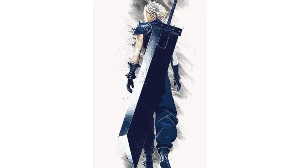 Character Cloud Strife with sword on his back.